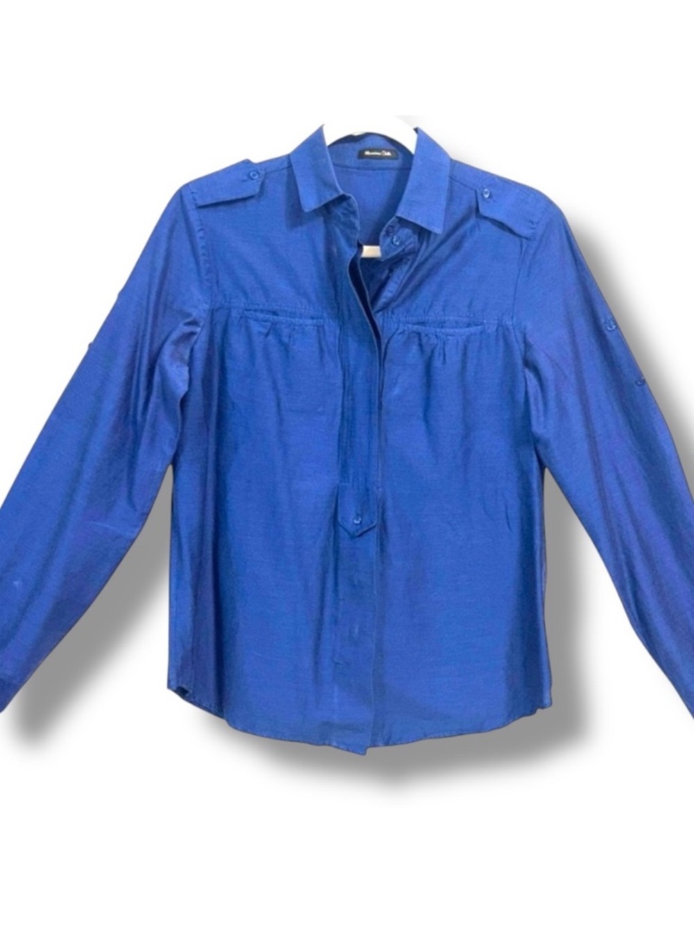Massimo Dutti Utility Roll Tab Button Shirt Cobalt Blue EU 42 US 10 M